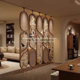 式中转古XNG藤屏风隔断客厅法式入户旋家用酒店餐中编厅背景复古