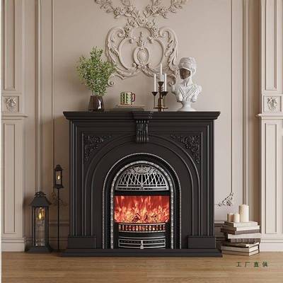 法式复风古全实壁炉装饰边柜客厅中古客厅入风户玄关DKX木柜奶油