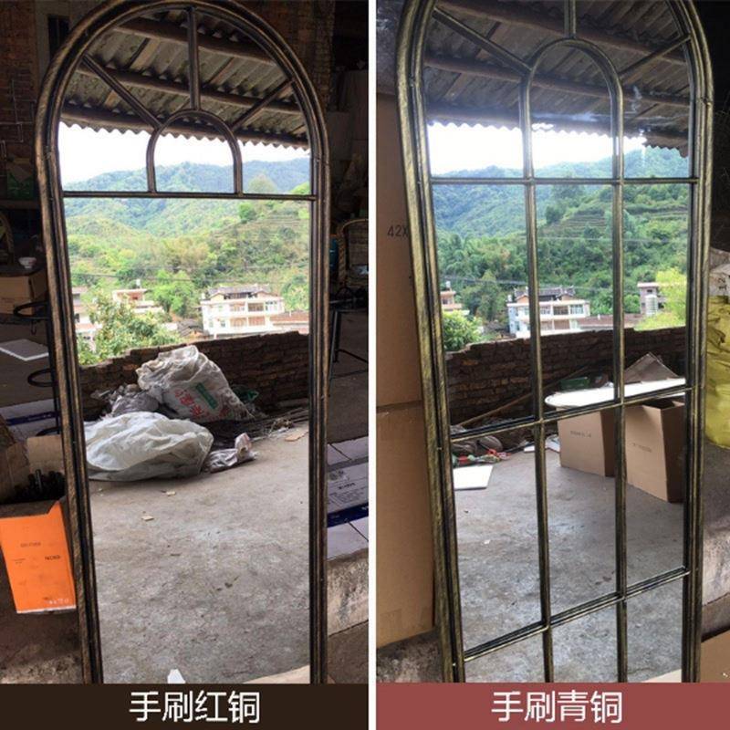 美式镜复古做旧艺全身镜穿衣挂ZAU玄关壁镜试衣镜挂镜假铁窗户装