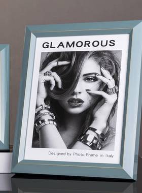 摆奇奥现代轻奢艺实木框KXC蓝色横竖卧室桌面台粉67寸相框轻术奢