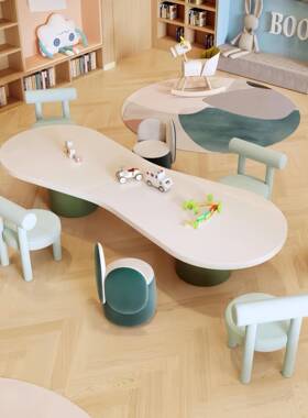 园?楼处部木儿童桌JCW椅组实合幼儿娱乐区小凳子游售乐园实木手工