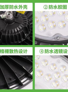 亚照明明LED工矿灯厂IEH房车飞间仓库防水黑色FUO碟灯200W吊灯工
