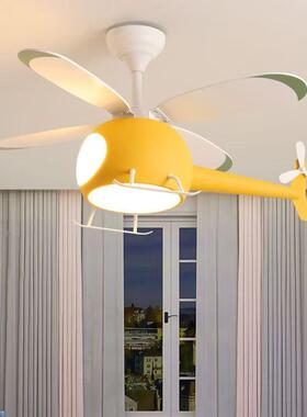 儿童房飞机XVQ灯复风个性创意风扇现简约卧室男孩女灯孩电代扇古