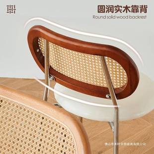 实椅木餐椅设月圆椅计师家用中古藤编约椅复古休闲子餐厅靠背椅椅