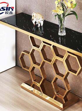 现代简约奢不锈钢轻大理石玄关桌售楼部大堂关景台走端廊靠6018F#