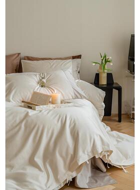 1绒00件NNH支贡长棉缎床上四套全棉纯棉轻奢纯色床单被套床笠款拼