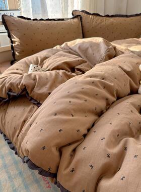 A类法洗式小清新皱皱花边蕾丝纱水棉上四件套宿舍床FPT笠床床单3