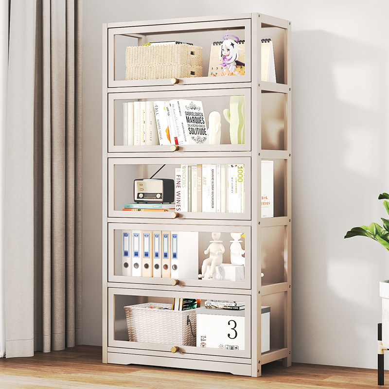 速发白色简易书架带门防亚格子柜自地组合尘克力收纳柜落由儿童书
