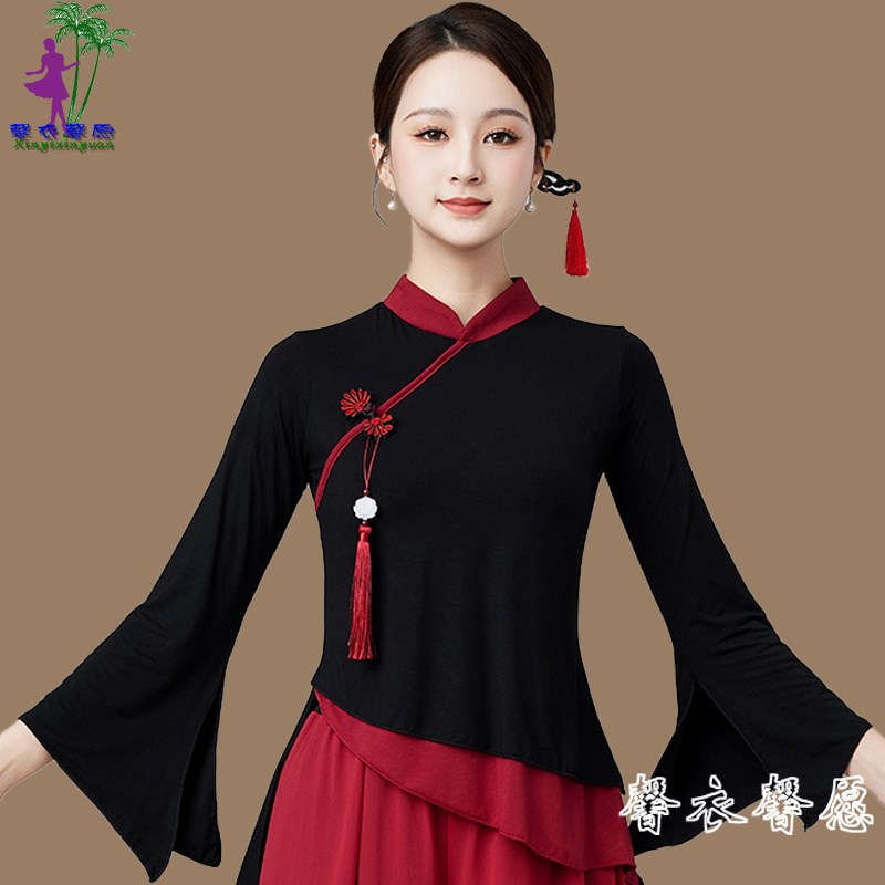 速发新款广场舞服装 莫代尔琵琶中长袖古典跳舞上衣 舞蹈练功表演