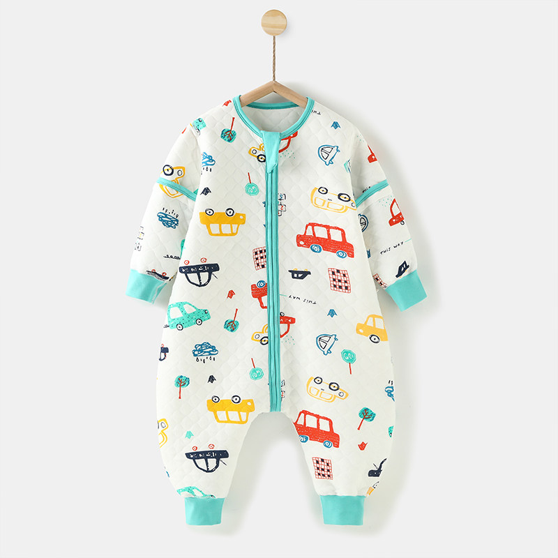 婴儿睡袋春秋薄款儿童保暖三层空气棉无骨L拼接四季通用款分腿睡