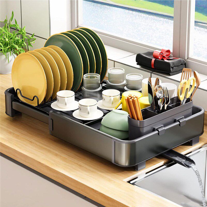 铝合金碗碟杯子沥水o架厨房台面可伸缩水槽置物架餐具筷勺收纳架