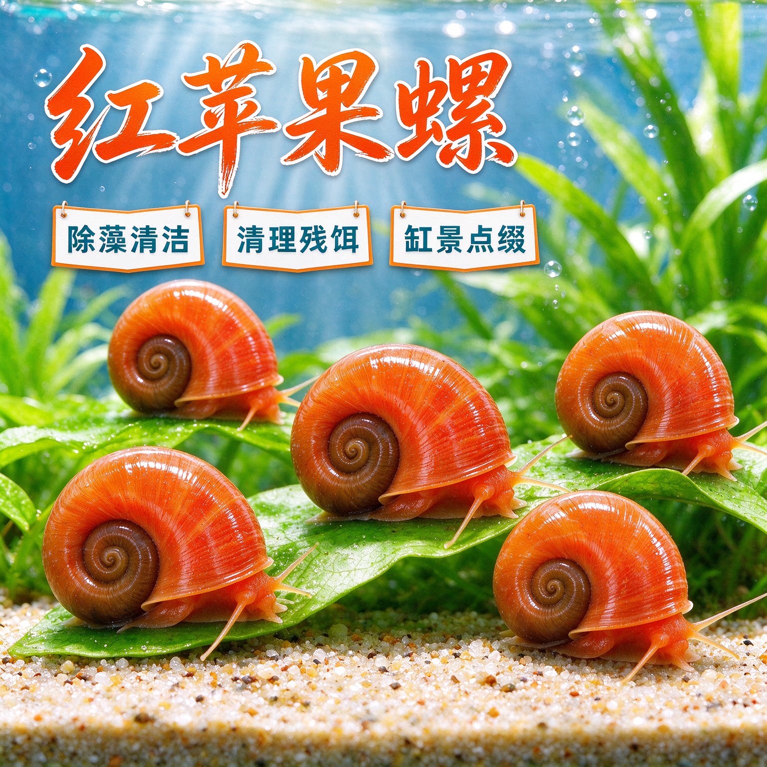 苹果螺淡水除藻迷你观赏螺工具螺净化水质宠物螺鱼缸除苔清理残渣