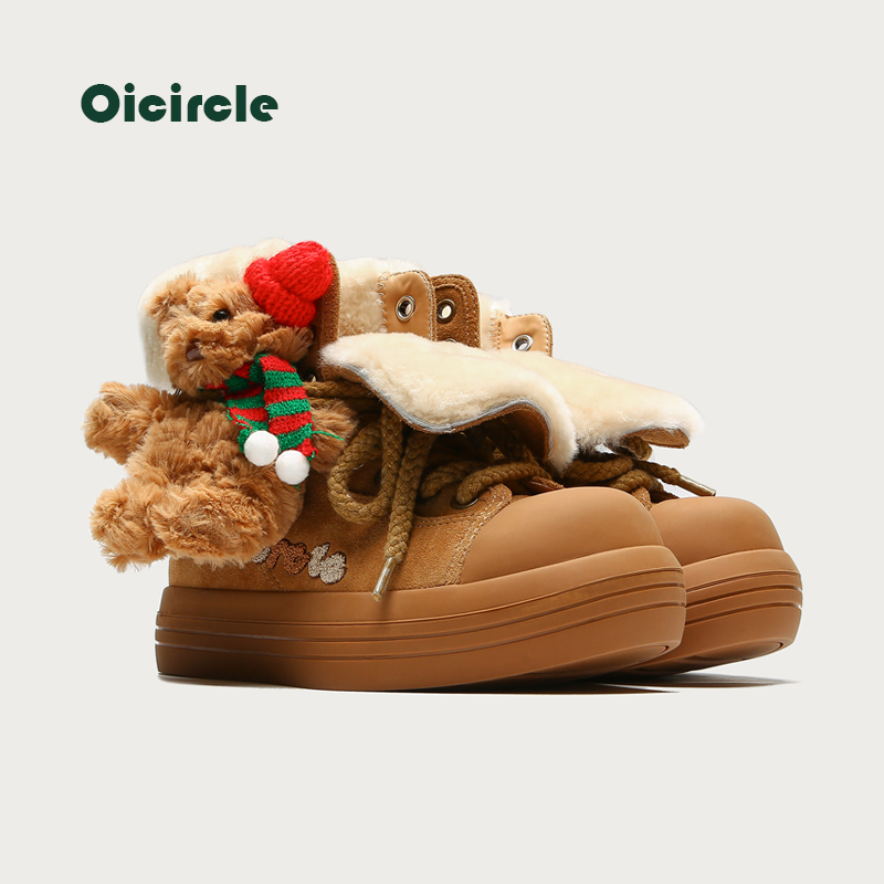 OICIRCLE冬季新款加绒加厚羊毛高帮棉鞋保暖雪地靴厚底美拉德女靴