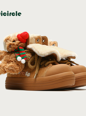 OICIRCLE冬季新款加绒加厚羊毛高帮棉鞋保暖雪地靴厚底美拉德女靴