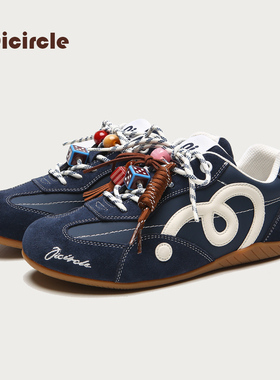 OICIRCLE【平底款3CM】原创设计赛车鞋蓝色美式复古休闲百搭女鞋