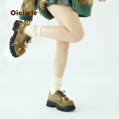 老钱风雪花牛皮大头德比厚底鞋