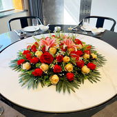 饭店餐桌花绢花圆桌装 饰花餐桌摆台花圆桌花艺酒店大圆桌中间摆花
