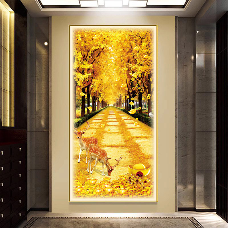 黄金大道玄关装饰画进门生财走廊过道发财树壁画招财风水灯光挂画
