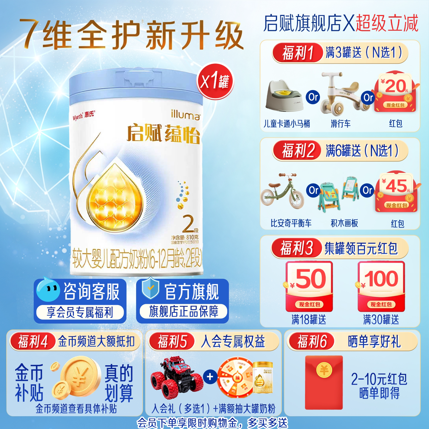 蓝钻升级】启赋蕴怡2段婴幼儿配方奶粉810g*1罐二段HMO官方旗舰店
