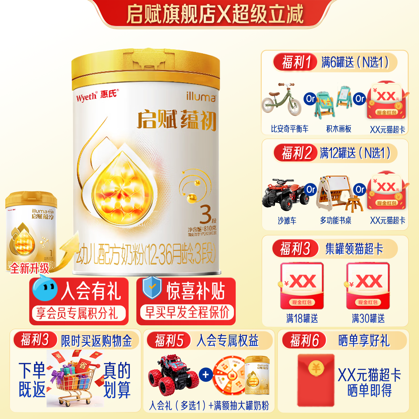 7种HMO重磅新品】惠氏启赋蕴初3段进口A2奶源婴幼儿奶粉810g旗舰