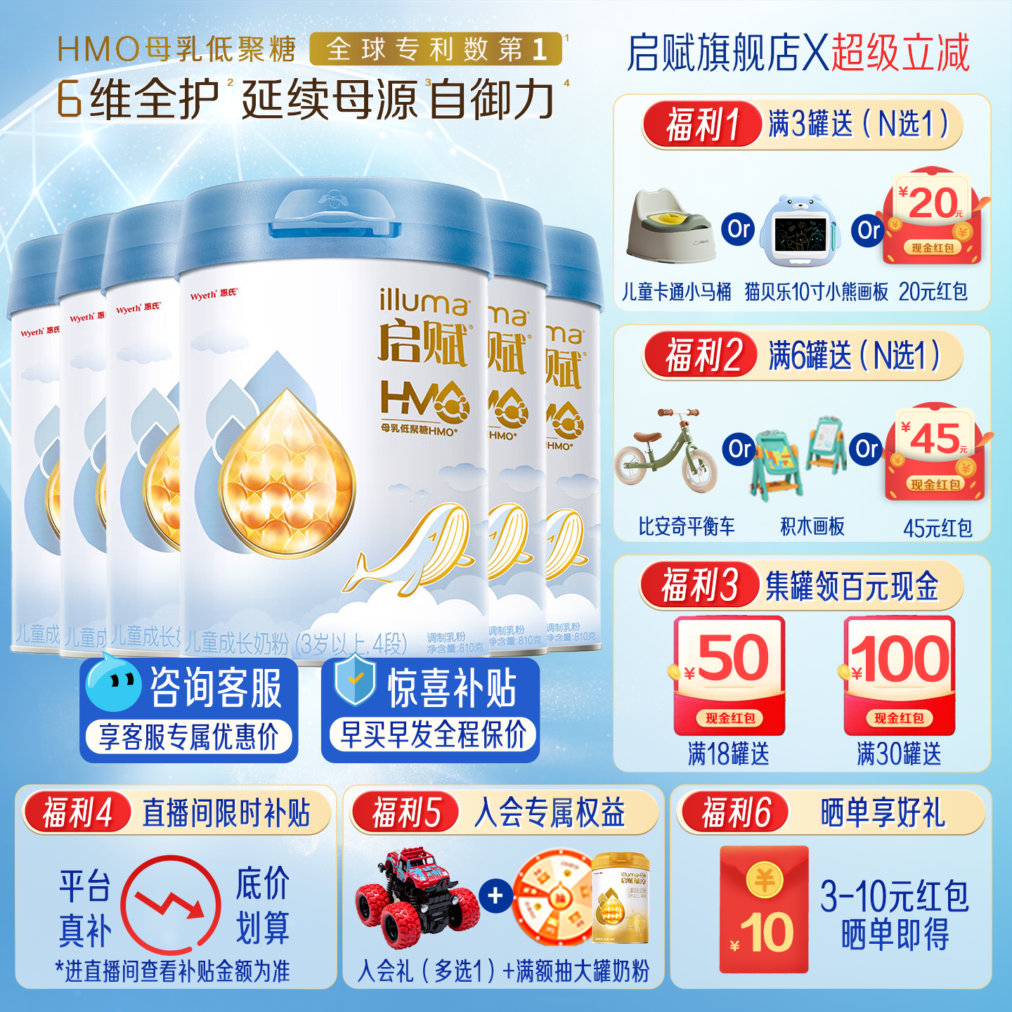 启赋蓝钻4段810g*6罐官方旗舰店