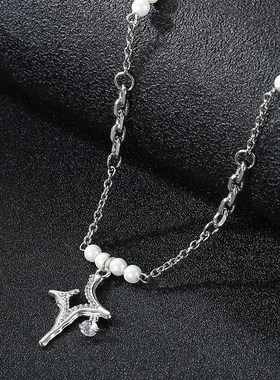 镶钻星芒十字架项链不规则褶皱锁骨链颈饰时尚个性小众设计感饰品