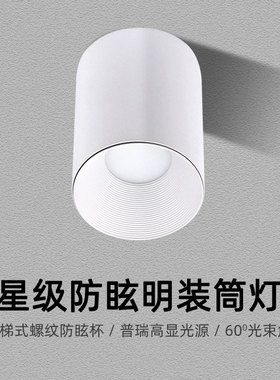 黑色深防眩光led明装筒灯7uW12W免开孔天花灯客厅卧室吸顶柔光散