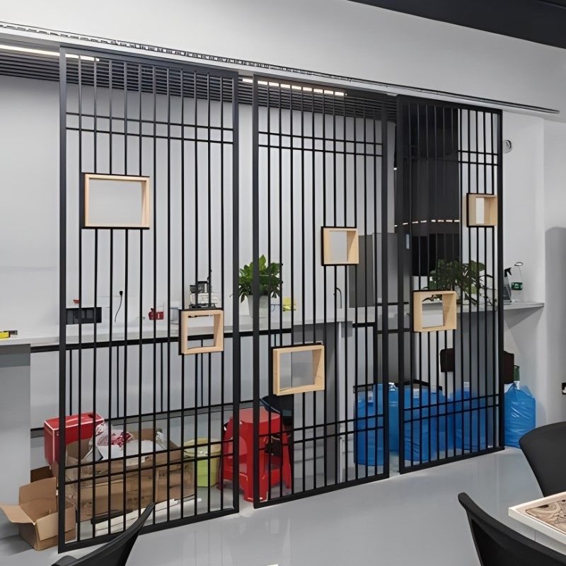 简约餐厅铁艺屏风办公室隔断美容院玄关镂K空绿植花架置物架装饰