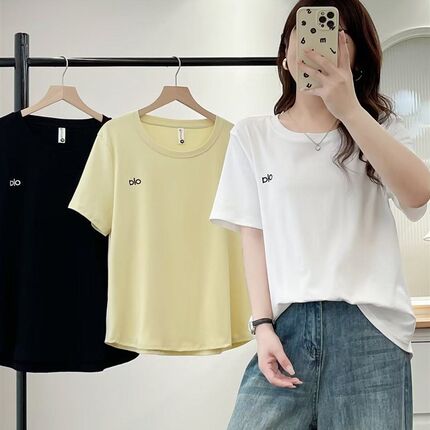 2025夏季韩式新休闲套头衫女顶设计圆领字母绣花大尺寸短袖t恤