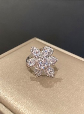 天花板颜值 开口双层花朵戒指 立体感炒好花指环满钻女式轻奢