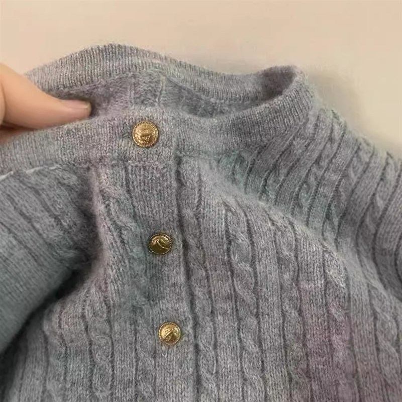 韩版灰色麻花毛衣女2024秋冬新款软糯宽松休闲羊毛针织开衫外套