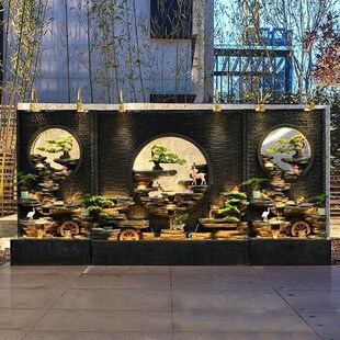 水幕墙流水屏风公司酒店会所背景墙装 饰别墅庭院假山鱼池景观摆件