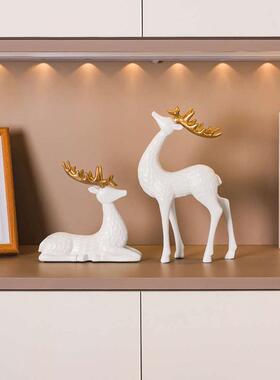 轻奢麋鹿摆件家居客厅酒柜电视柜装饰品北欧玄关桌面摆设乔迁礼