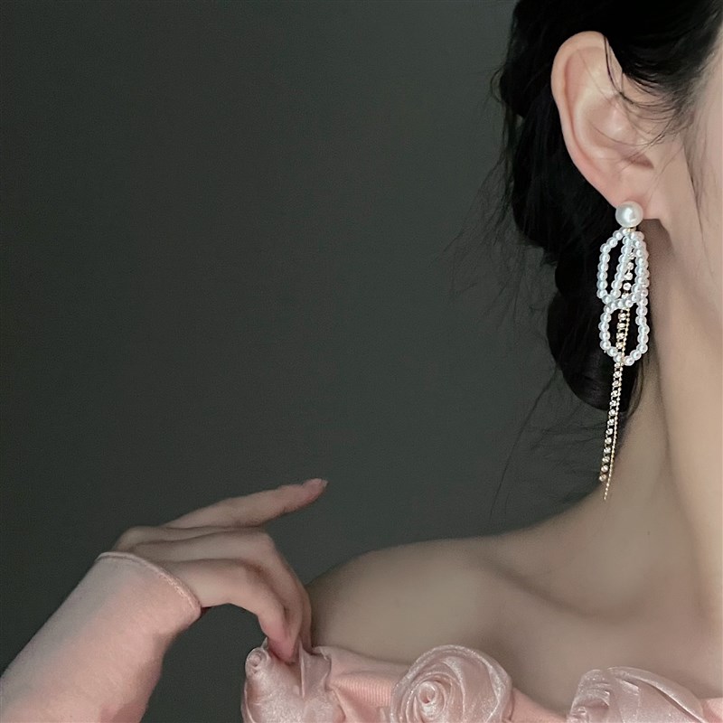 奶油小姐珍珠耳饰长款耳环流苏耳夹蚊香盘无耳洞女网红爆款甜