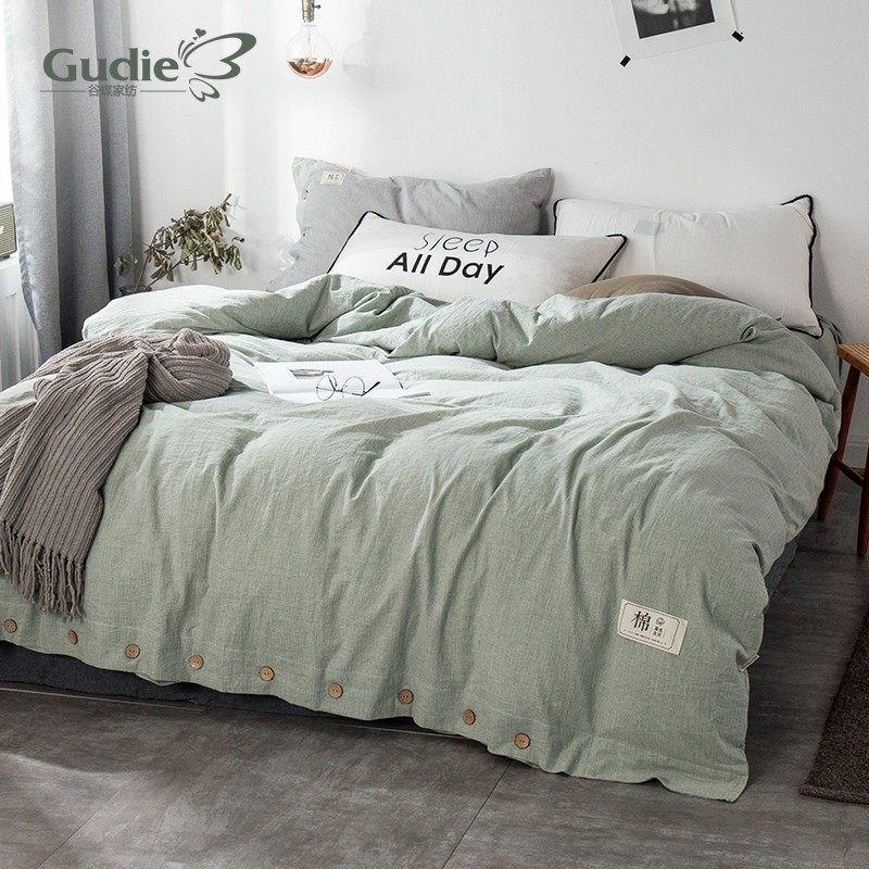谷蝶简约素色全棉水洗棉被套单件 色织纯棉单双人被罩1.5m1.8米