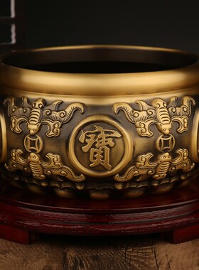 厂家黄铜八福聚宝盆摆件家用客厅玄关店铺装饰工艺品开业礼品