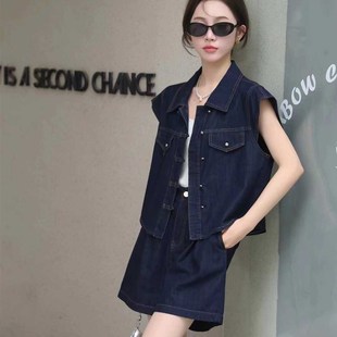 洋气减龄马甲阔腿裤 欧货牛仔套装 时尚 新款 两件套 女高级感2024夏季