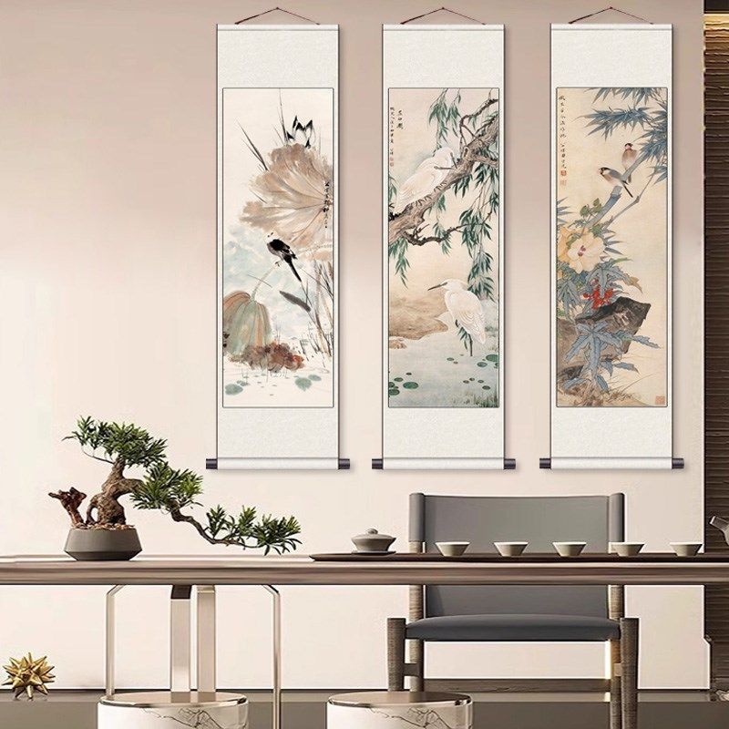 名家字画卷轴书房装饰茶楼仿古挂画玄关风水壁画丝绸卷轴装饰挂画