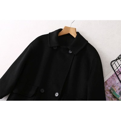 2024秋冬儿童双面羊毛呢子大衣男女童韩版中长款宽松羊绒呢外套黑