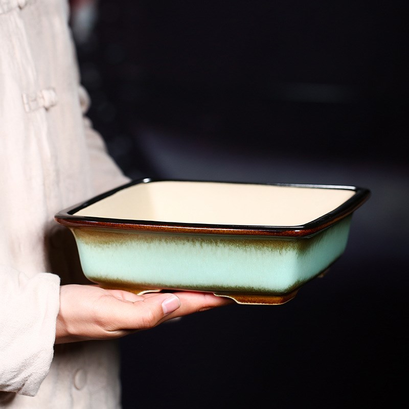 厂家直供宜兴紫砂花盆老桩组合盆栽透气有孔渐变色简约多肉盆yz03