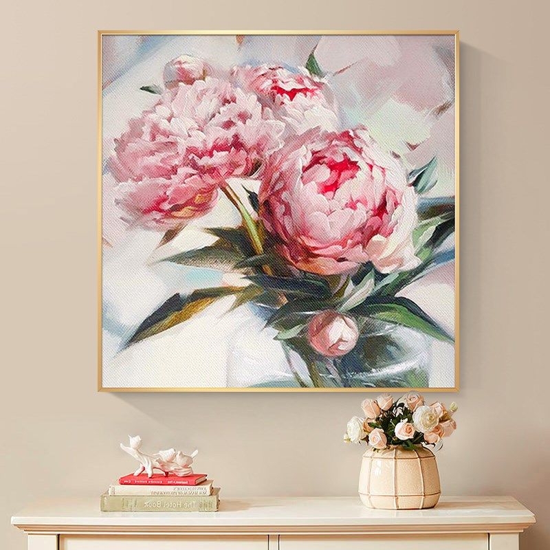 手绘粉色牡丹花卉花开富贵客厅挂画现代温馨卧室玄关餐厅墙装饰画,家居饰品,油画,淘宝优惠券,粉丝福利购,淘宝优惠卷