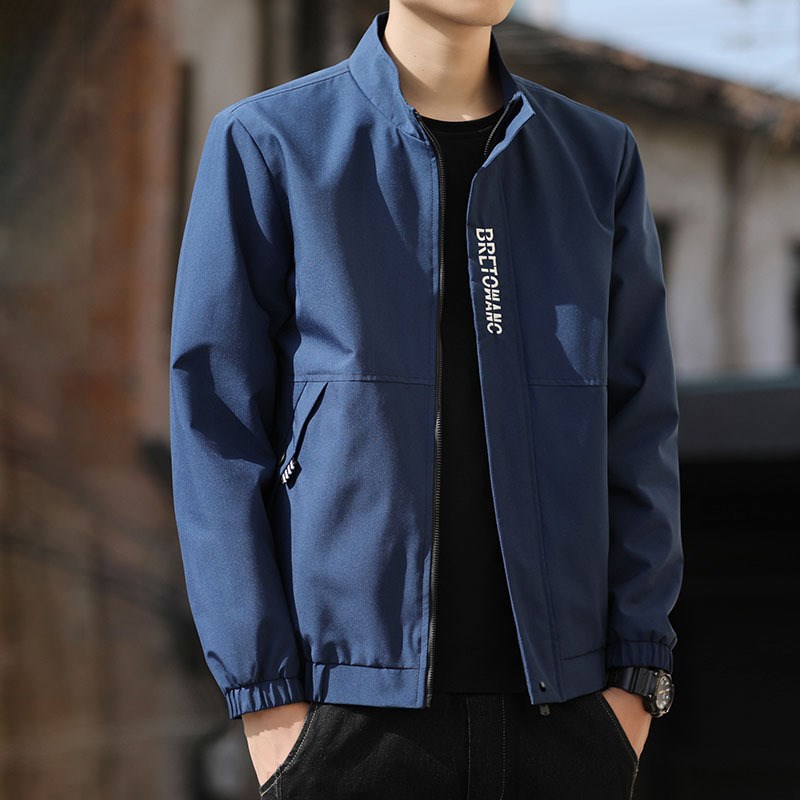 男士外套黑色春季立领韩版修身潮流刺绣男装薄款运动休闲夹克男