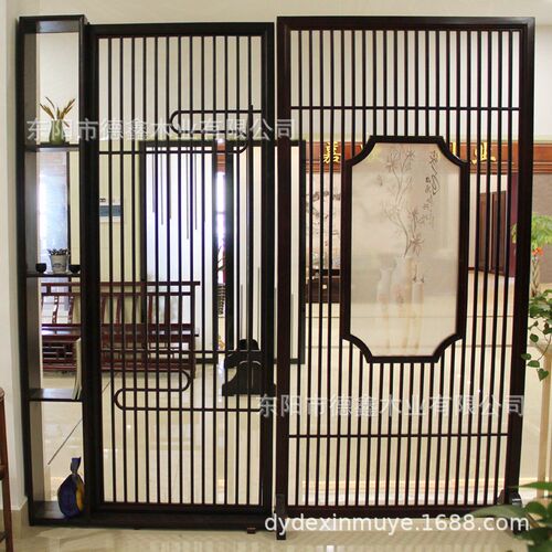 木质新中式玄关折叠实木屏风 日式活动办公室客厅木格栅花格隔断