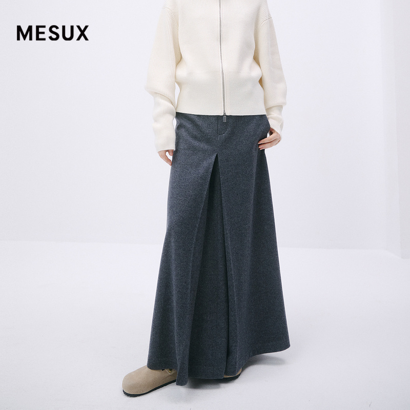 MESUX米岫绵羊毛通勤A字摆长半裙中高腰西装裙女MMWUS401