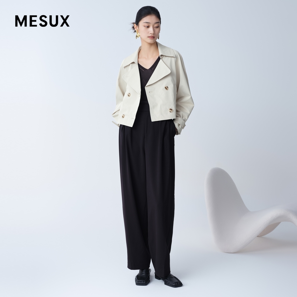 MESUX米岫纱线高密挺阔型短款通勤风衣外套女MKSDG102