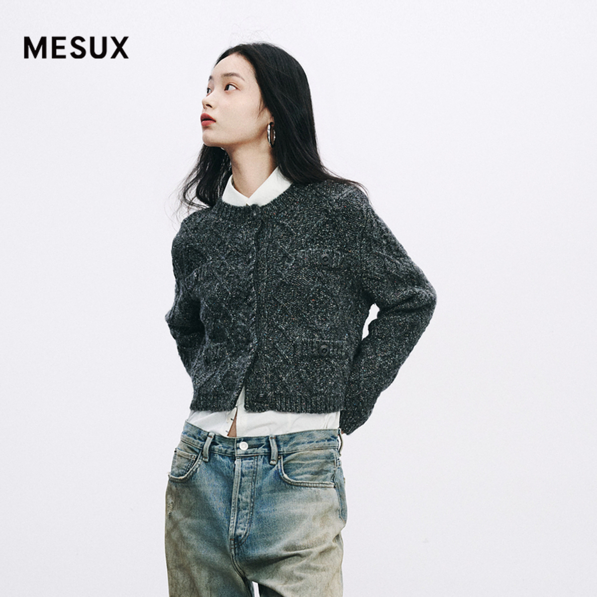 MESUX米岫新品女装【进口纱线】小香风绞花开衫MMWUE504