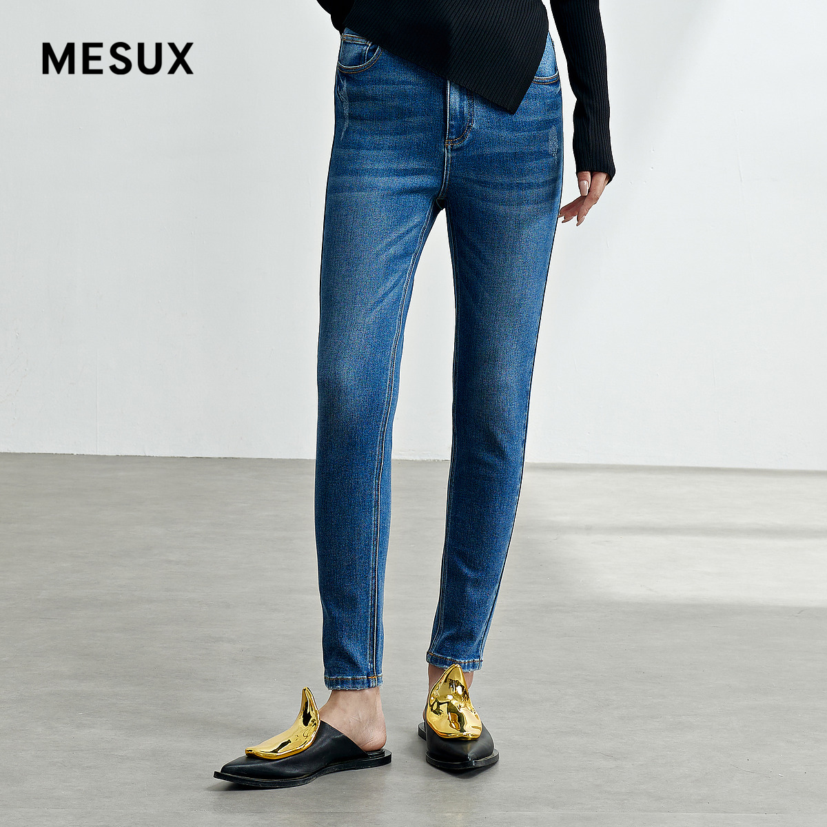 MESUX米岫秋季新品小脚牛仔裤百搭束脚裤子女长裤MLFUR409