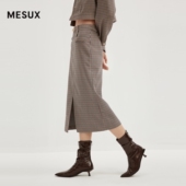 MESUX米岫新品 女绵羊毛格纹中长裙A字半身裙MMFUS403