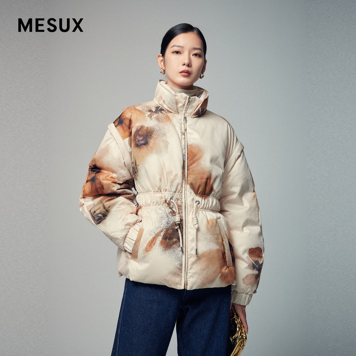 MESUX米岫冬季新品时尚设计白鹅绒收腰印花羽绒服女MLWUL209
