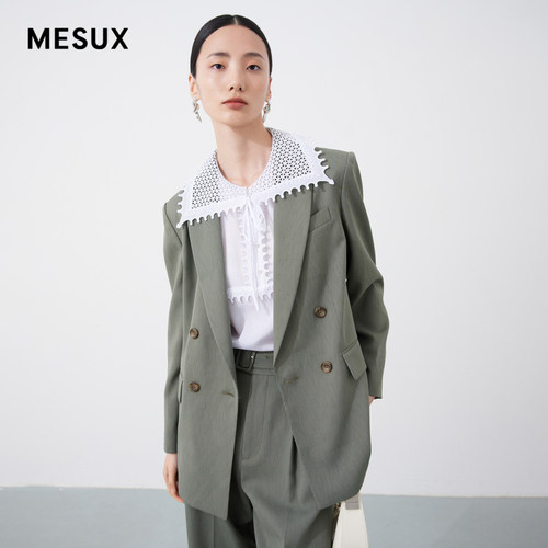 MESUX米岫仿麻自然透气简洁双排扣翻领西装外套MKSUF307
